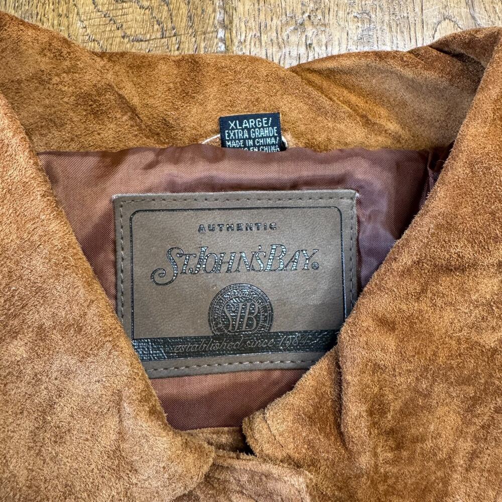 Vintage St Johns Bay Womens XL Suede Leather Jacket Brown Western Boho Coat - Picture 2 of 7